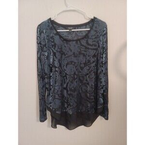 Simply Vera Wang Velvet Burnout Blouse L Gray Black Longsleeve Fairy Whimsigoth